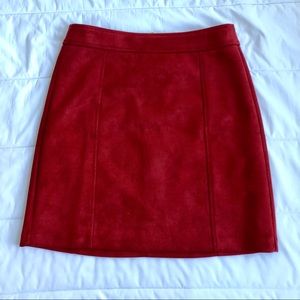 LOFT Faux Suede Red A-Line Skirt